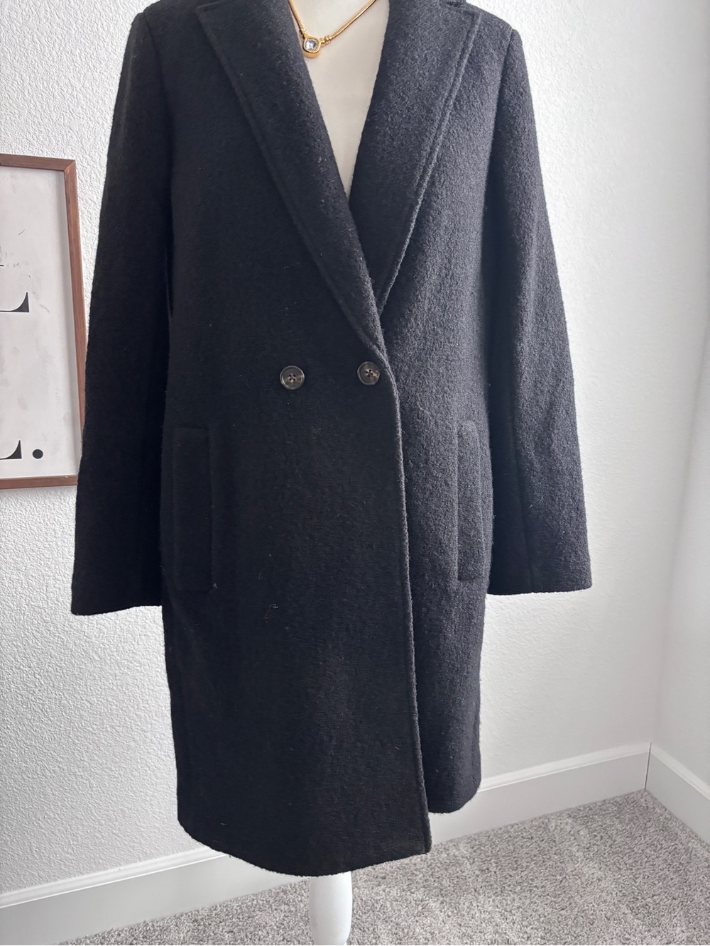 J. Crew Black Double-Breasted Wool-Blend Coat